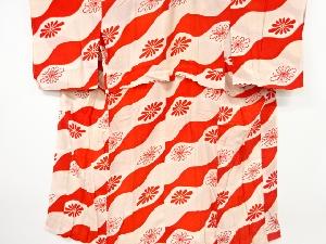 アンティーク　斜め立涌に花模様　単衣長襦袢